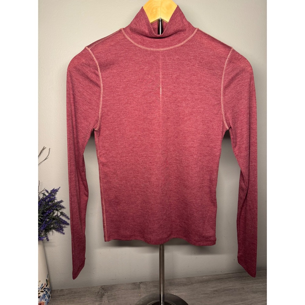 Madewell Womens Small Pink Heathered Ribbed Mock Neck Turtleneck Long Sleeve Top